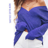 2019 Autumn Criss Cross Knitted Sweaters Casual Solid Loose Pullover Women V-Neck Batwing Sleeve Pullovers Top