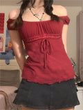 red short sleeve top with lace