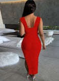 Vintage Off-the-shoulder Short Sleeves Solid Ruched Slit Pencil Midi