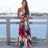 Sexy Printed Beach Dress Women New High Waist Sleeveless V Neck Spaghetti Strap Dress Female Fashion Spring Summer