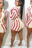 Striped Knitted Sweater Cardigan and Shorts Two Piece Set Women Clothing Fall 2023 Fashion Matching Sets