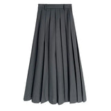 High Waist Black Brief Elegant Pleated Long A-line Half-body Skirt Women Fashion Tide New Spring Autumn 2023