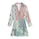 Women's New Square Collar Flower Print Short Sleeve Long Dress