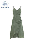 Summer Elegant Midi Suspender Dresses Women Sexy Draped Long Party Bodycon Dress Low-Neck Evening Sleeveless Backless
