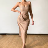Spring Style Glitter Sexy Deep V Sling Dress Forked Style Long Dress For Women-Outfit