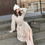 Twist Autumn Winter bandage Dress Knitted Women Sweaters Pullover Long Sleeve Round Neck Pullovers Knit Sweater Dress