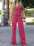 Women's Clothing 2025 Spring New V-Neck Sleeveless Vest Hanging Broad-Legged Trousers Casual