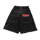Trend Hip-Hop Wide-Legged Denim Shorts Men's High Street Tide Board Skateboard Junior Casual Shorts-Outfit