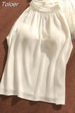 Temperament Ladies Tops Summer Chiffon Women Blouses O-neck Sleeveless White Shirts 2023 Blusas De Mujer Fashion Korean
