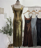 Real Shooting ö̽ð´ø Dress Bare Back Repair Behind The Opening Fork Long Bag Over The Knee Dress