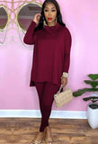 Solid Turtleneck Long Sleeve Loose Top and Match Pants Two Piece