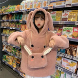 Deeptown Bunny Ears Hoodies for Teens Long Sleeve Cute Tops 2021 Korean Style Autumn Winter Kawaii Sweatshirt Women Soft