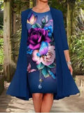 Dress for Women Print Vintage Fake Two Piece Cardigan Dress Elegant Chic Ladies 2023 Spring Summer Harajuku Casual Dresses-Outfit