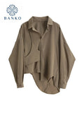 Irregular Patchwork Shirt For Women 2021 Autumn Long Sleeve Loose Casual Shirt Fashion Streetwear Vintage Blouse