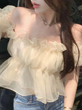 Elegant Sexy Blouse Women Summer One Shoulder Sweet Blouse Casual Holiday Lady Designer Chic Retro Tops Female 2022
