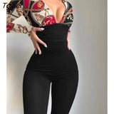 Women Tribal Pattern Flocked Mesh Patch Long Sleeve Jumpsuit 2023 Autumn Europe and America Fashion Women's