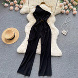 Fashion Sashes Irregular Women Jumpsuits Summer 2022 Solid Temperament Slim Ladies Diagonal Neck Wide Leg