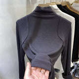 Half-High-Necked Bottomed Shirt Lady's New Plush Long-Sleeved T-Shirt In Autumn And Winter-Outfit