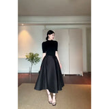 Fashion Suit Pure Color Shoulder Five-Sleeve Top In Autumn Waist French Black