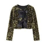 Winter New Women's Wear Temperament Light Ripe Sequins Bow Knot Short Style Coat-Outfit