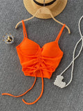 Summer Streetwear Black Soild Corset Top Backless Cami Strap Drawstring Bandage V Neck Crop Top Women 2022 Pink Tops