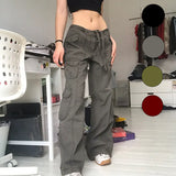 Women's Retro Workwear Resin Solid Color Pants Wide Leg Loose Straight