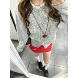 Gray Round Collar Small Fragrant Knitted Top Woman 2025 Spring Small Man Super Fire Single Special Coat