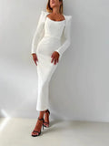 New Women's Autumn New Horn Long-Sleeved Belt Dress Fashion