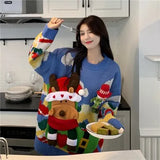 Autumer Winter Christmas Knit Crew Neck Long Sleeve Top Pullover Pulls Korean Casual Loose Women Sweater Thick Warm