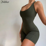 Basic Striped Halter Rib Knit Playsuit Women Casual Backless Streetwear Rompers 2021 Sporty Workout Elastic Biker