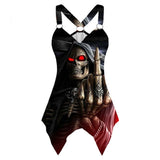 Women Tank Tops Gothic Skull Print Irregular Hem Sleeveless Shirt Summer Ladies Casual V Neck Grqaphic Tee