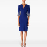 Fashion Spring And Summer New Heavy Industry Nails And Studded Sleeve V-Neck And Knee Dress Small