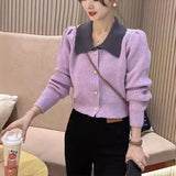 Purple Sweater Is Worn By Gentle Breeze In Autumn And Winter. The New Style Design Feels Foreign Style And Fashionable Short Style Knitted Cardigan.-Outfit