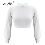 High waist Lantern Sleeve women's sweater Autumn winter white casual Pullover High street style knitted sweater