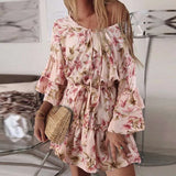 Bohemian Women Floral Printed Dress 2022 Celmia Summer Lace Up V Neck Beach Party Mini Vestidos Elegant Flared Sleeve