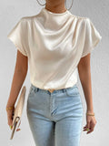 2025 New Small High-Necked Bat Short-Sleeved Chiffon