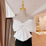 Sexy Patchwork Bow Women Vest Square Collar Sleeveless Spaghetti Strap Slim Tunic Tank Tops Female Clothes 2022