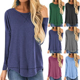 Women's Clothing 2025 Autumn And Winter Round Collar Long-Sleeved T-Shirt Solid Color Loose Top Before The Short And Rear Long Tuxedo Women's