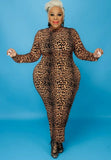 Plus Size Print High Neck Long Sleeve Long