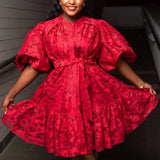 Vintage Design Temperament Dress 2025 Spring And Summer New Women's Single Buckle Printing With Short-Sleeved