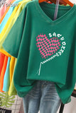 100% Cotton L-6XL T Shirt Plus Size Tshirt Short Sleeve Women Top Summer Heart Print Couple V Neck Oversized T