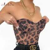 Leopard Print Sexy Strapless Crop Top Party Club Women Tops Off Shoulder Zipper Bustier Tube Tops New