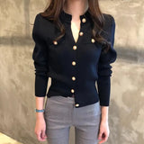 Knitted Cardigan Sweater Women Autumn Long Sleeve Short Coat Casual Korean Single Breasted Slim Top Pull Femme