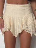 Y2K Women Short Mini A-Line Skirts Casual High Waist Lace Floral Asymmetrical Hem Skirts Summer Party Clubwear 2024-Outfit