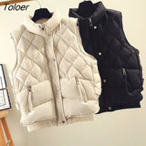 Drawstring Duck Down Pocket Winter Women Vest Solid Double Breasted Sleeveless Female Down Coat Autumn Loose Warm
