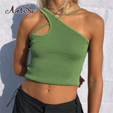 Asymmetrical Vintage One Shoulder Crop Top Y2K Camisole Solid Casual Cute Cropped Shirts Vest Knitted Basic