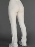 Women Ribbed Knitted Long Pants High Waist Solid Color Slim Fit Bell-Bottoms Leggings Flare Pants Streetwear 2023 New-Outfit