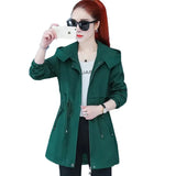 Trench Coat 2021 Autumn New Drawstring Hooded Mid Long Overcoat Plus Size 5XL Female Windbreaker Basic Coats Casual