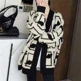 Kong Version Of Fashion Retro Temperament Loose Color Knitted Cardigan Winter Dress Lazy Style Leisure Plaid Sweater Girl-Outfit