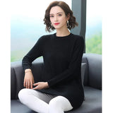 Winter Women Knit Sweater Pullover Mid-length Solid Long Sleeve Sweater Loose Knit Bottoming Shirt Female Plus Size